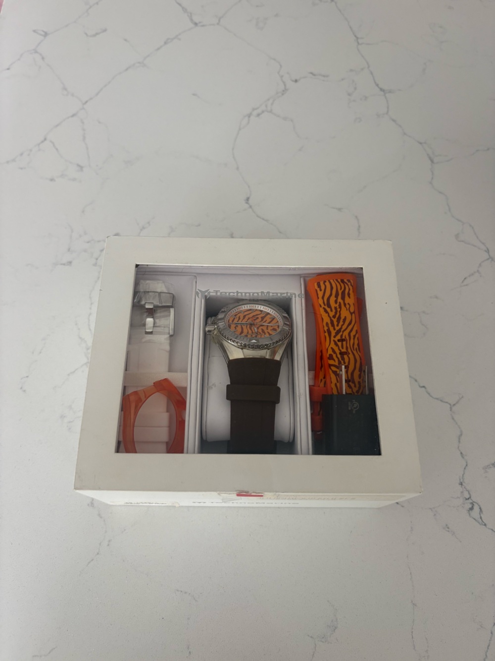 Technomarine Orange Tiger-Print Dial Watch with Brown Leather Strap - Picture 2 of 3